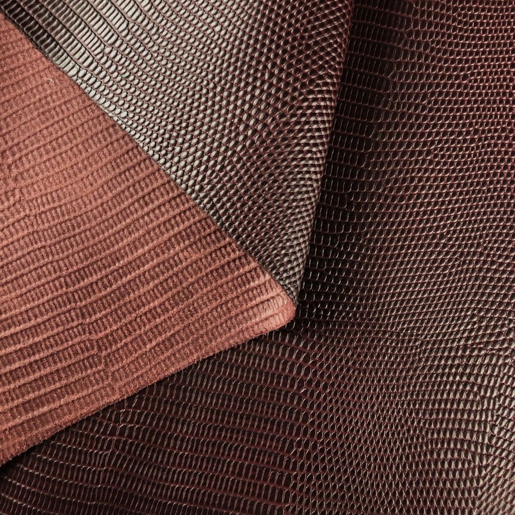 [Bientôt dispo] Cuir pleine fleur Veau Embossé Lézard Souple Mat Bordeaux foncé