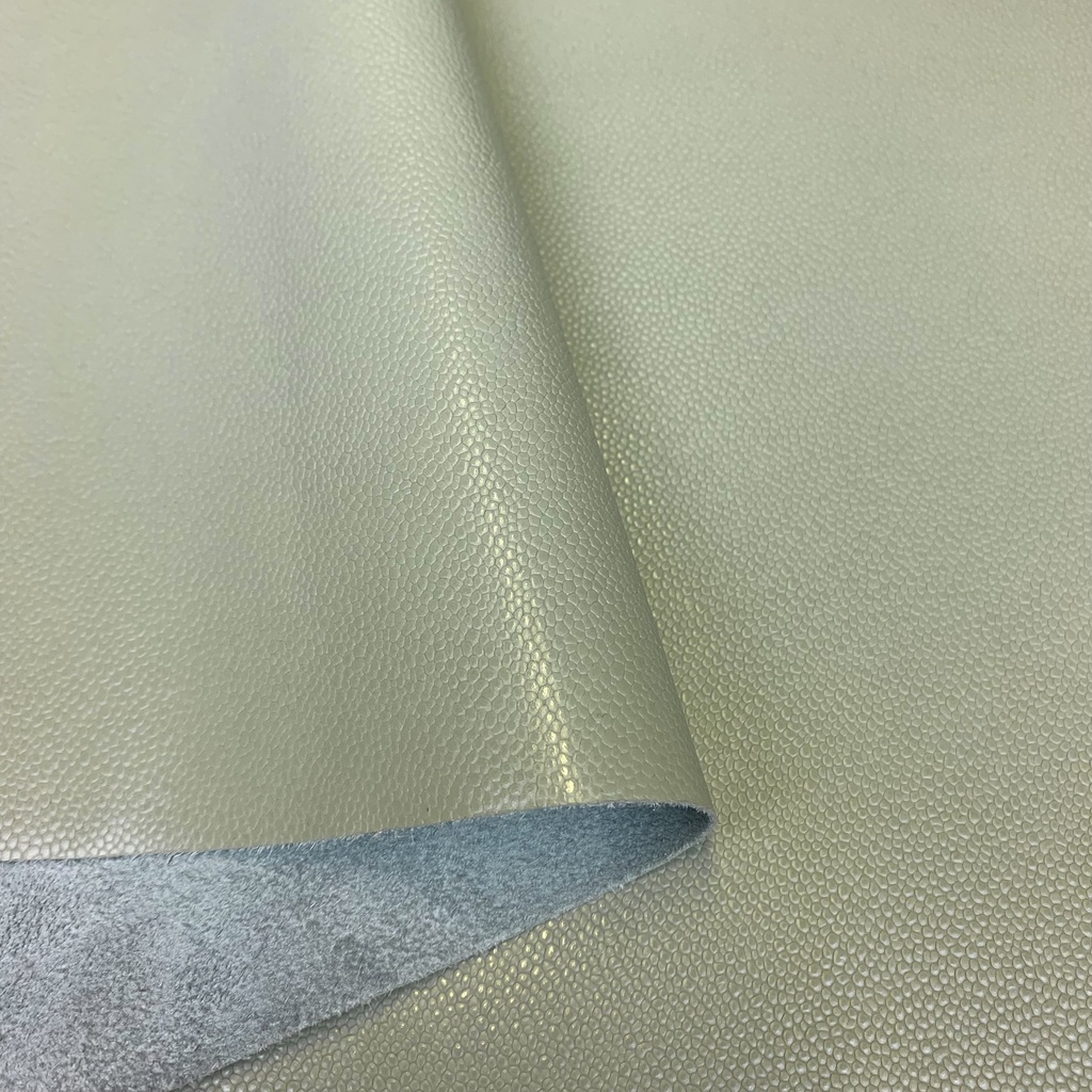 Greyish-green caviar grained & supple shiny calfskin