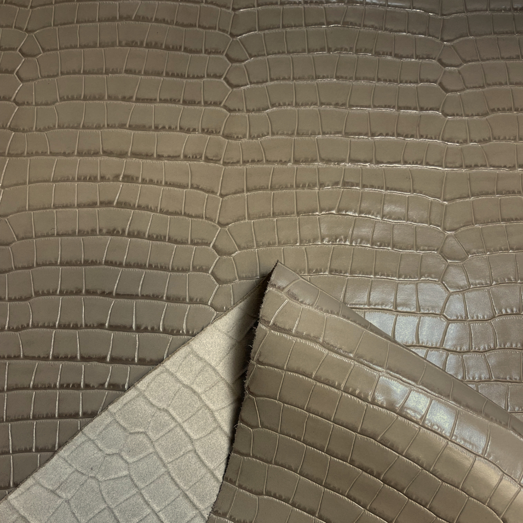 Taupe Shinny & Firm Allover Crocodile pattern embossed calfskin