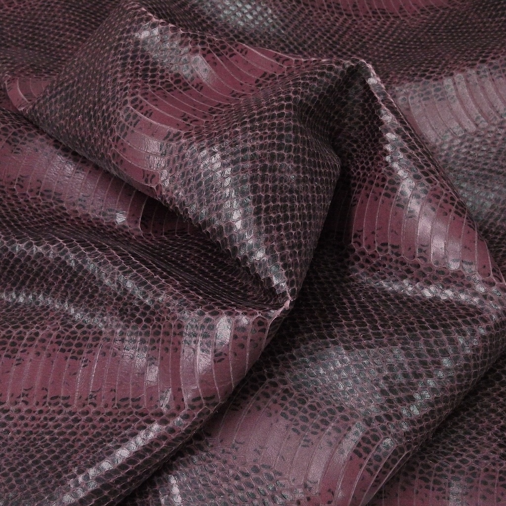 Cuir pleine fleur Vachette Grainé python Souple Brillant Bordeaux/ Noir