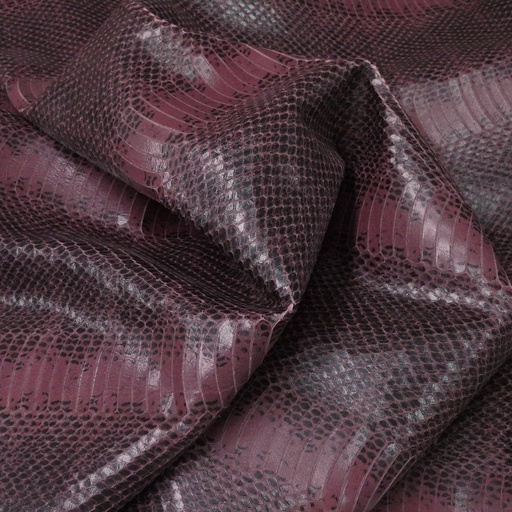 [AT-VA-GY-2B-0029] Cuir pleine fleur Vachette Grainé python Souple Brillant Bordeaux/ Noir