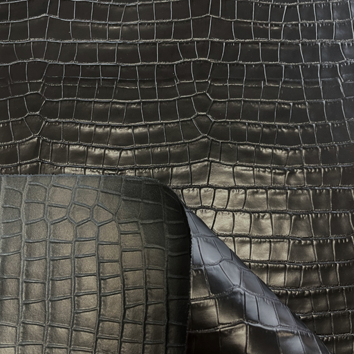 [ME-VE-EA-1N-00001]   Veau Embossé Croco All Over Ferme Brillant Noir