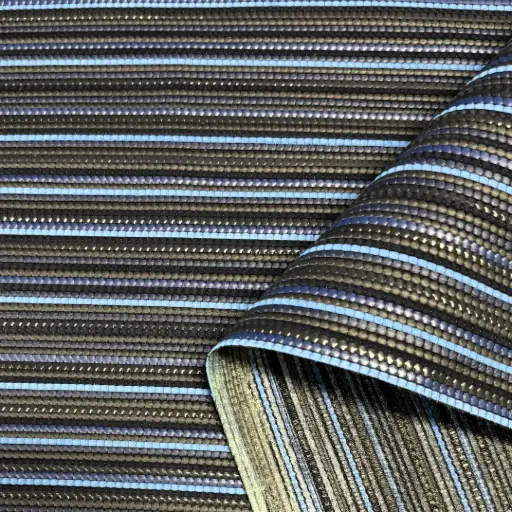 [TEX-NAC-TL-CU-3B-00010] Toile de Veau tressé bi-aspect velours et lisse bicolore Bleu & Noir