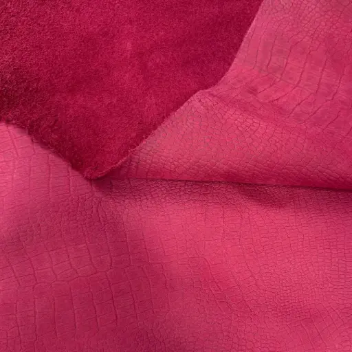 Taurillon Nubuck Embossé croco Souple Fuschia